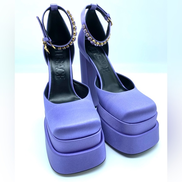 VERSACE Medusa Aevitas Platform Pumps Orchid Chunky Block Heel - Picture 5 of 15